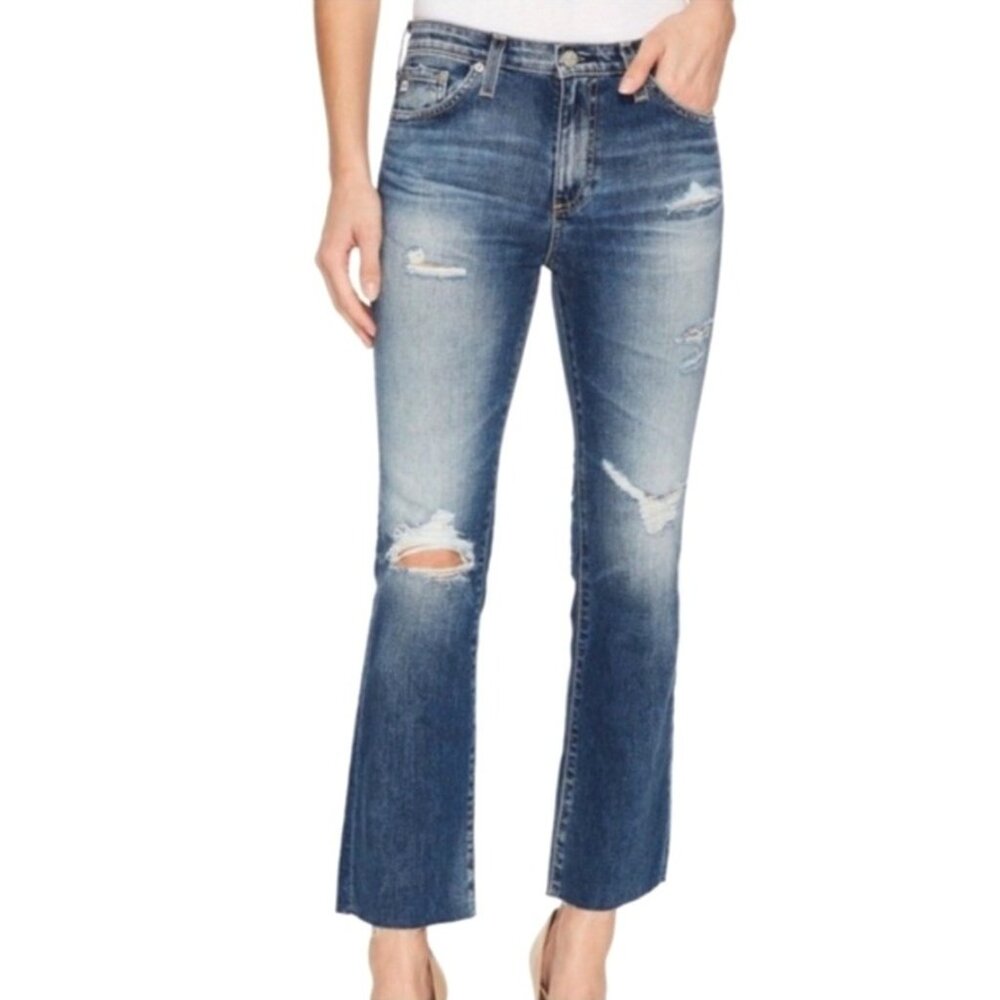 AG Adriano Women's Sz 28R The Jody Crop High Rise Denim Distressed Flare Jeans